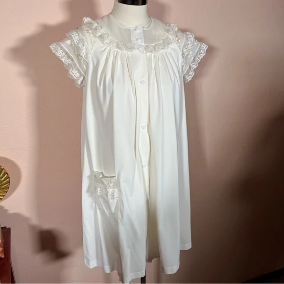 Vintage 1950 Retro Shadowline white Lace Fairycore Peignoir Short Slip Robe Set - Picture 8 of 17